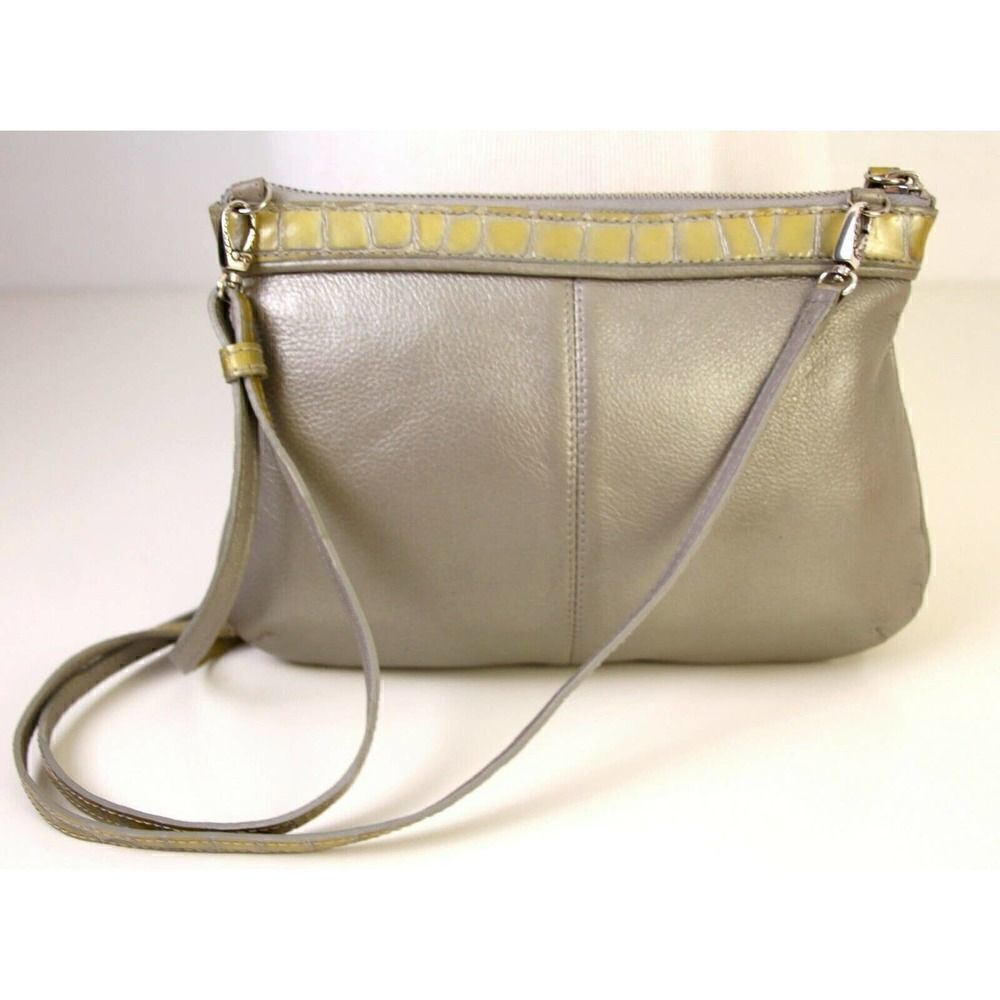 TG BRIGHTON SILVER CROC GENUINE LEATHER ORGANIZER X-BODY BAG SHOULDER BAG - Picture 5 of 7